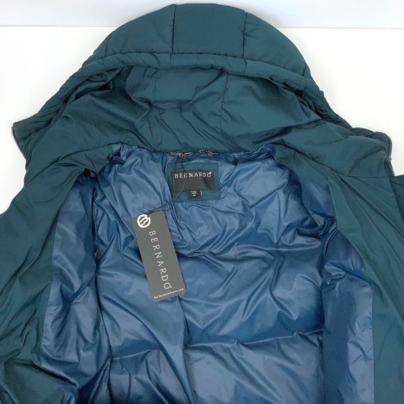 New Bernardo Long Puffer Coat Navy/Teal 60% Duck Down & Feather Fill Size Medium - Picture 16 of 16